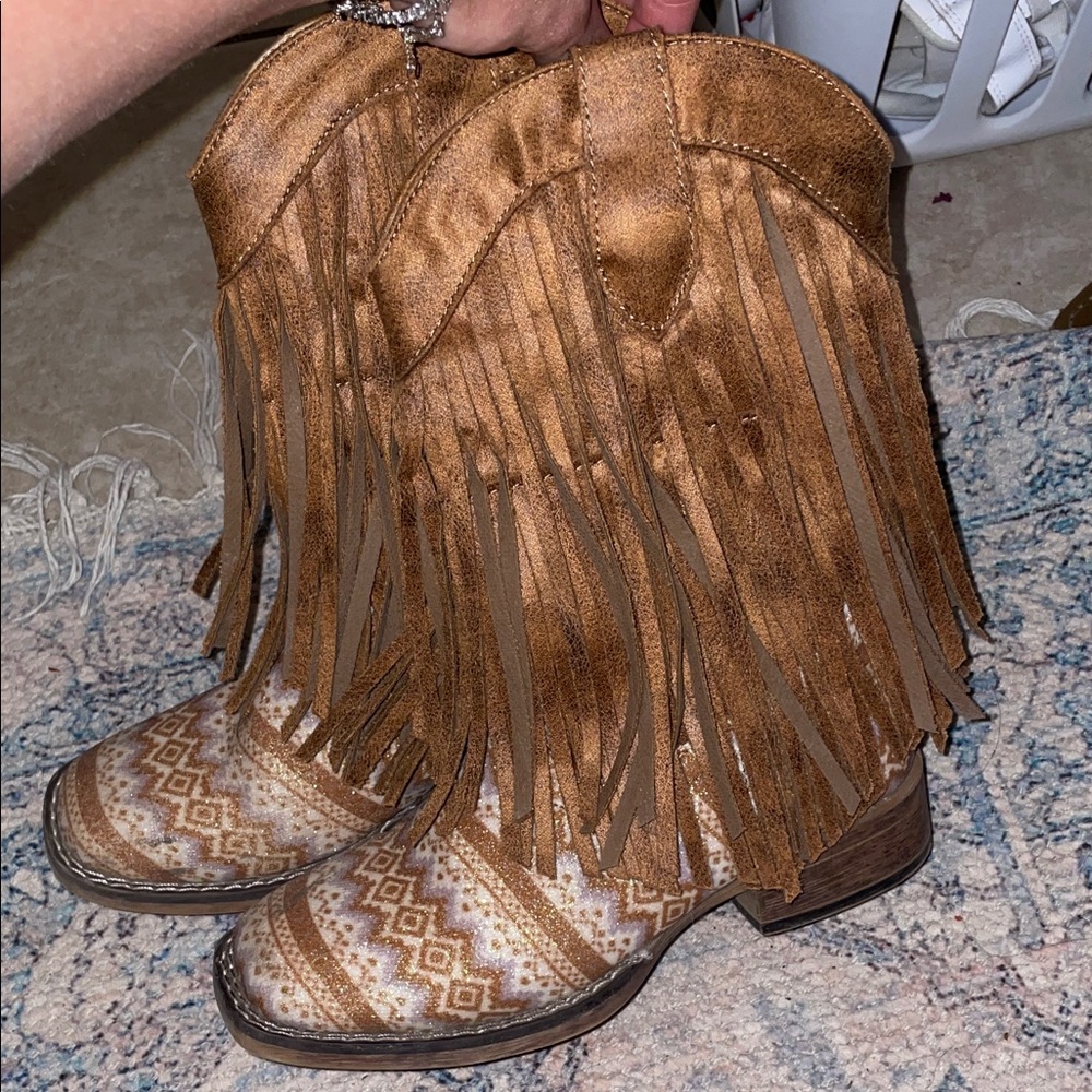 Roper Tan Fringed Kids Boots